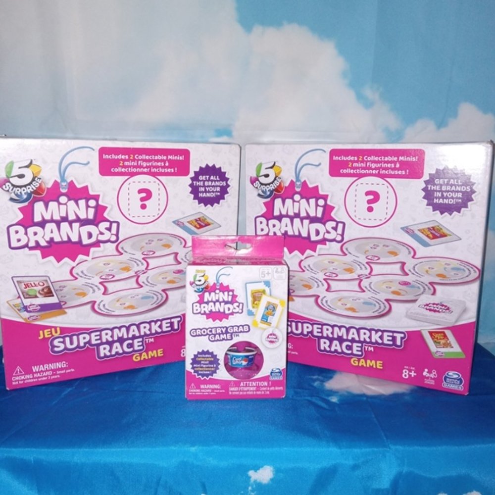 Zuru 5 Surprise Mini Brands Lot: 2 Supermarket Race Games & 1 Grocery Grab Game